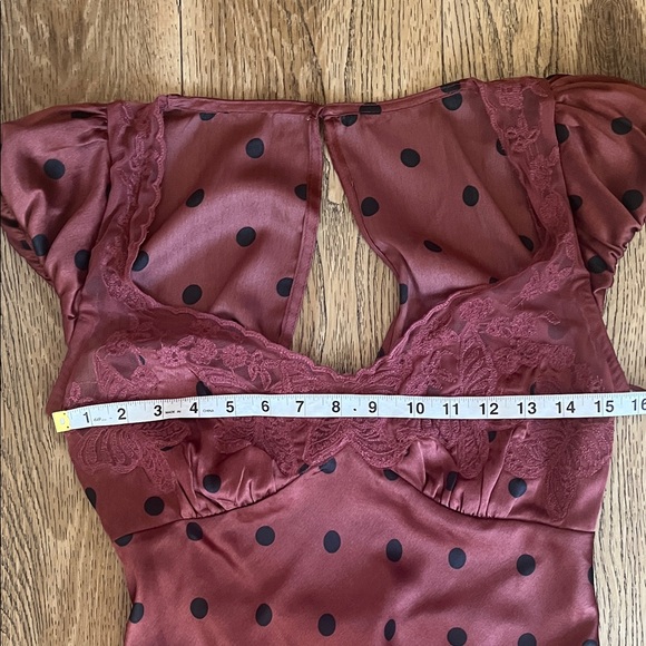 Polka Dot Lace-Trim Maxi Dress in Chestnut Brown - Picture 11 of 12